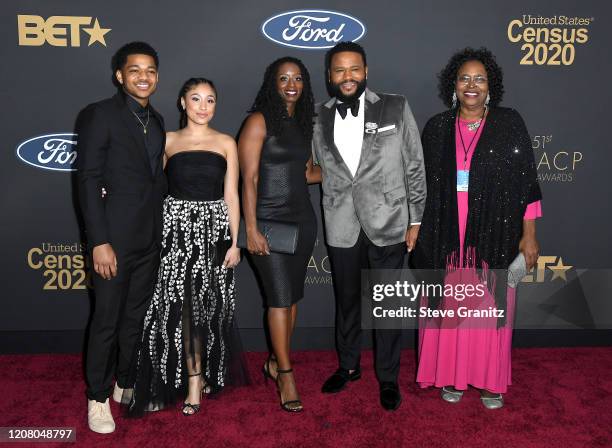 Anthony Anderson and family attend the 51st NAACP Image Awards, Presented by BET, at Pasadena Civic Auditorium on February 22, 2020 in Pasadena,...