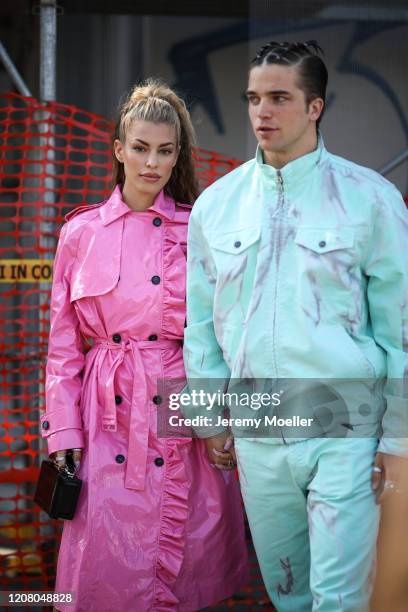 River Viiperi and Jessica Goicoechea are seen before MSGM during Milan Fashion Week Fall/Winter 2020-2021 on February 22, 2020 in Milan, Italy.