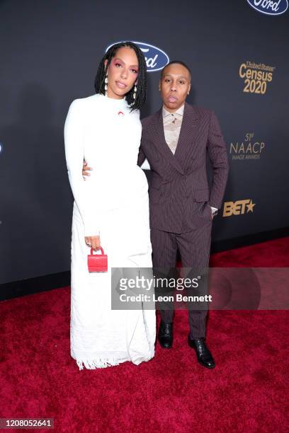 Melina Matsoukas and Lena Waithe attend the 51st NAACP Image Awards, Presented by BET, at Pasadena Civic Auditorium on February 22, 2020 in Pasadena,...