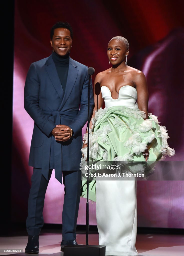 Leslie Odom Jr. and Cynthia Erivo speak onstage during the 51st NAACP