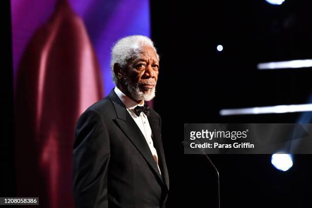 Morgan Freeman speaks onstage during the 51st NAACP Image Awards, Presented by BET, at Pasadena Civic Auditorium on February 22, 2020 in Pasadena,...