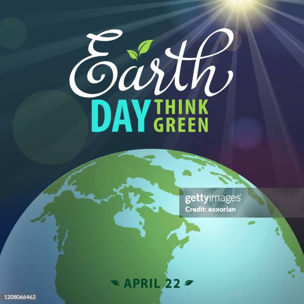 earth day globe & sunbeam - sapling stock illustrations