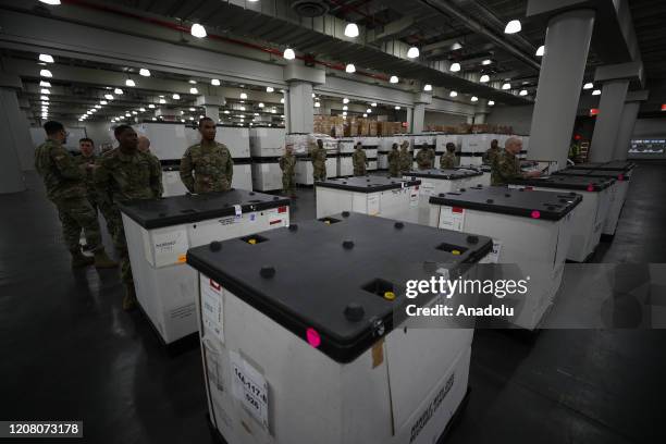 Medical supplies are seen at the Javits Center in New York City, United States on March 23, 2020. Gov. Cuomo announced that the state was ready for...