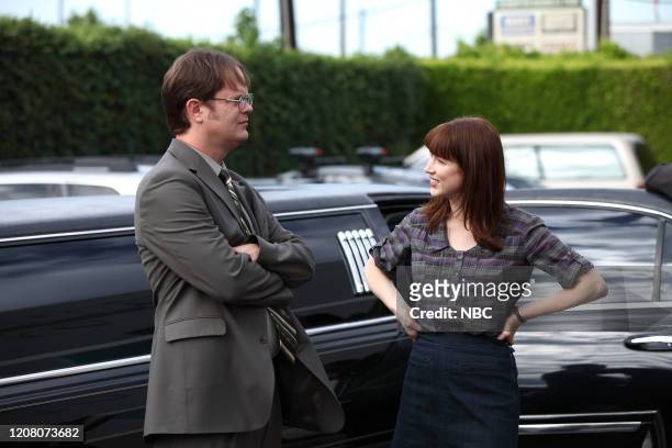 Shareholder Meeting" Episode 611 -- Air Date -- Pictured: Rainn Wilson as Dwight Schrute, Ellie Kemper as Kellie Erin Hannon -- Photo by: Justin...