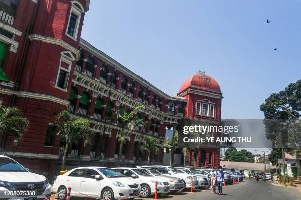 The facade of the Yangon General Hospital in Yangon is pictured on March 24, 2020.