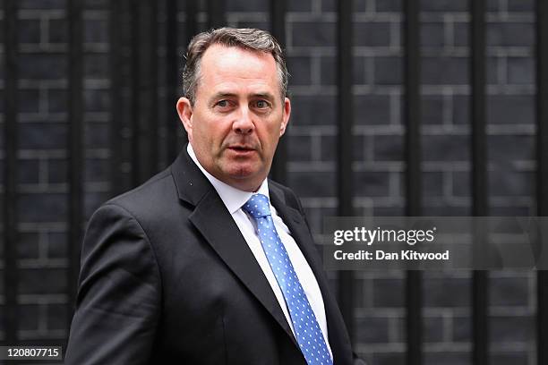 Liam Fox, British Secretary of State for Defence leaves 10 Downing Street on August 11, 2011 in London, England. British Prime Minister David Cameron...