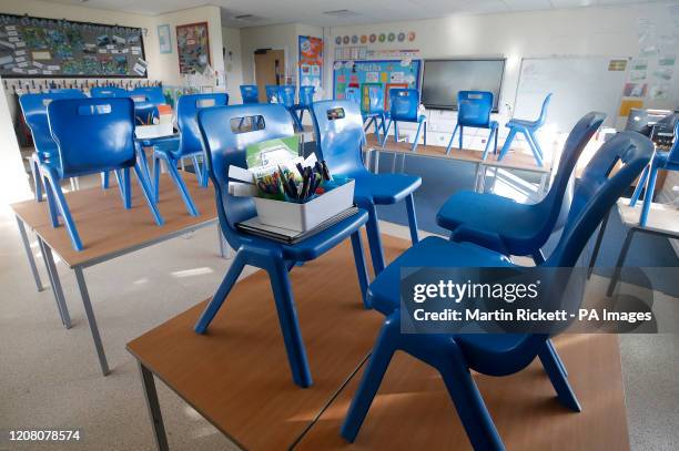 An empty classroom at Manor Park School and Nursery in Knutsford, Cheshire, the day after Prime Minister Boris Johnson put the UK in lockdown to help...