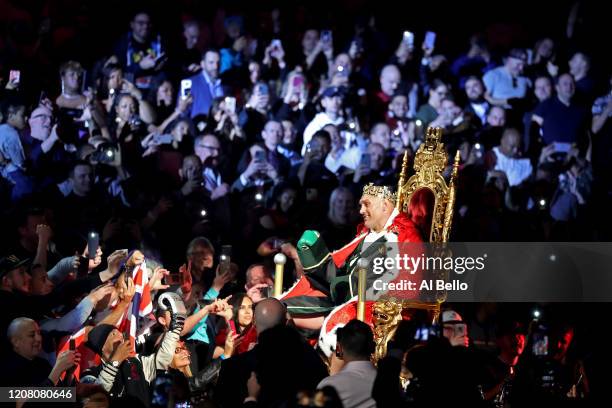 Tyson Fury enters the ring prior to the Heavyweight bout for Wilder's WBC and Fury's lineal heavyweight title against Deontay Wilder on February 22,...