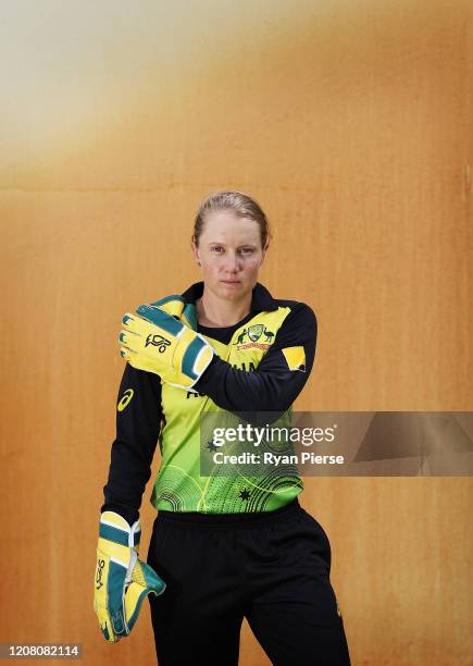 Alyssa Healy of Australia of Australia poses before an Australian Women's T20 Training Session at Murdoch University on February 23, 2020 in Perth,...