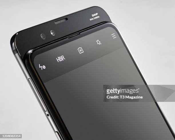 Detail of the 24-megapixel sliding front camera on a Xiaomi Mi Mix 3 5G smartphone, taken on July 22, 2019.