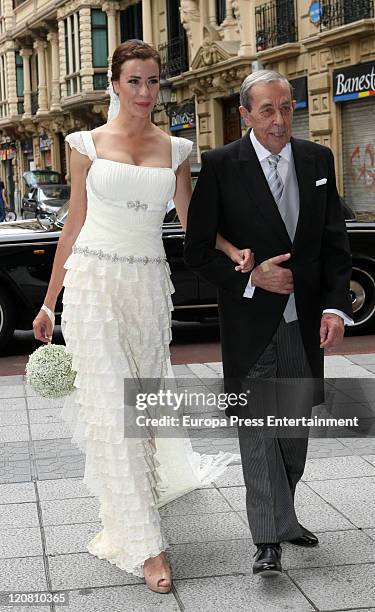 Spanish model Ines Sainz whith her father are seen at her wedding at the San Vicente Abando Chapel on August 10, 2011 in Bilbao, Spain.