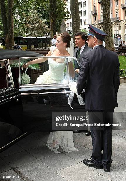 Spanish model Ines Sainz and her husband Christian Martin Perez Carrion attend their wedding at the San Vicente Abando Chapel on August 10, 2011 in...