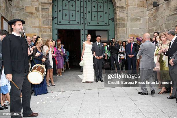 Ines Sainz and her husband Christian Martin Perez Carrion attend their wedding at the San Vicente Abando Chapel on August 10, 2011 in Bilbao, Spain.