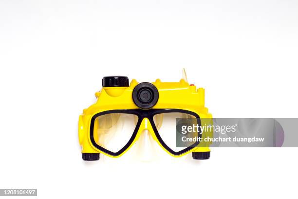 snorkelling equipment. summer vacation swimming fun concept - snorkel white background stock-fotos und bilder