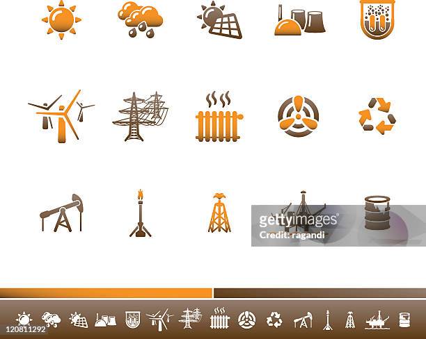 ilustraciones, imágenes clip art, dibujos animados e iconos de stock de ecología iconos de energía &/orange marrón - strom