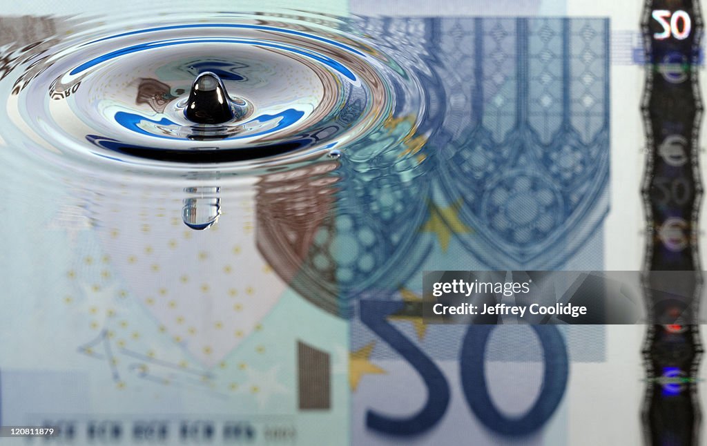 Reflection of Euro Currency with Water Droplet