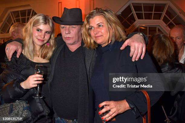 Lilith Becker, Ben Becker, Anne Seidel during the Ben Becker "Affe" party at Admiralspalast on February 18, 2020 in Berlin, Germany.