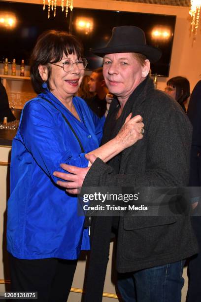 Monika Hansen, Ben Becker during the Ben Becker "Affe" party at Admiralspalast on February 18, 2020 in Berlin, Germany.