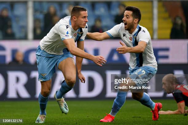 Adam Marusic of SS Lazio celebrate a opening goal with his team mates during the Serie A match between Genoa CFC and SS Lazio at Stadio Luigi...