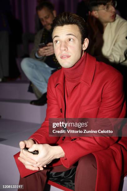 Cameron Dallas attends the BOSS fashion show during the Milan Fashion Week Fall/Winter 2020 - 2021 on February 23, 2020 in Milan, Italy.