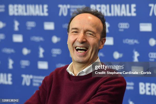 Roberto Benigni attends the "Pinocchio" press conference during the 70th Berlinale International Film Festival Berlin at Grand Hyatt Hotel on...