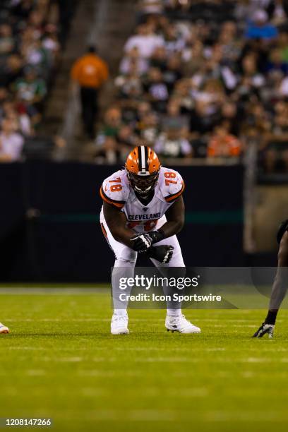 Cleveland Browns offensive tackle Greg Robinson during the NFL regular season football game against the New York Jets on Monday, September 16, 2019...