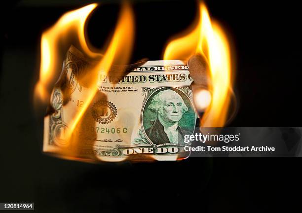 Burning US dollar bill, London, 8th August 2011.