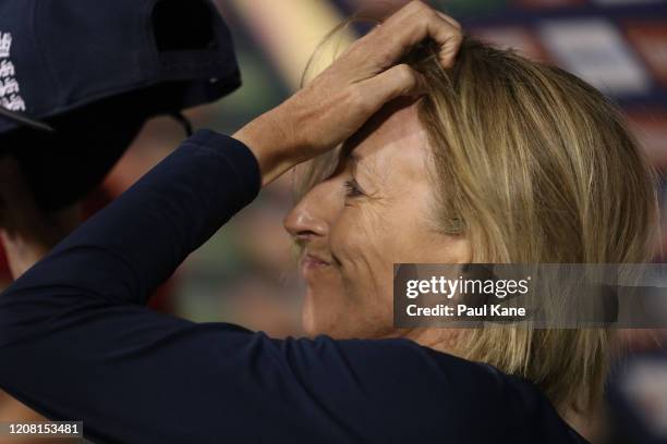 Lisa Keightley coach of England, looks on from the dug out after being defeated during the ICC Women's T20 Cricket World Cup match between England...