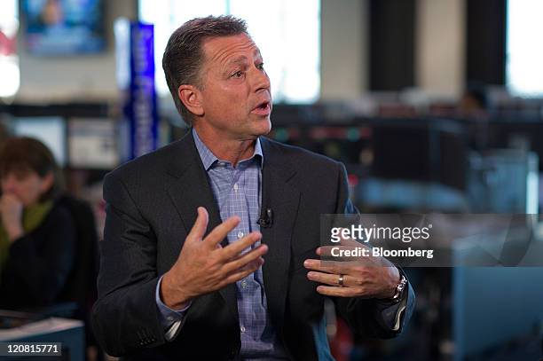 Stephen Smith, chairman and chief executive officer of Equinix Inc., speaks during a Bloomberg via Getty Images West television interview in San...