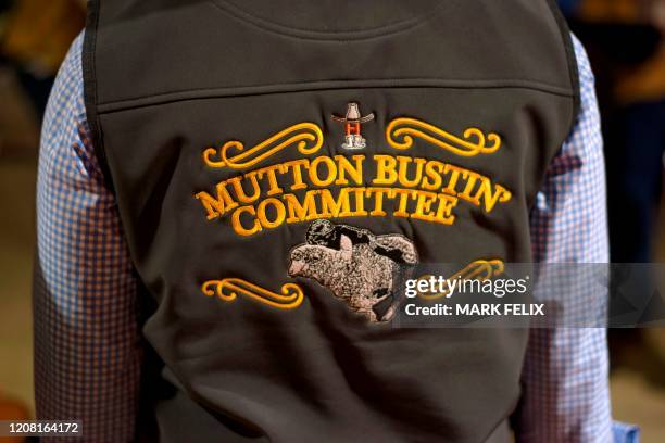 Member of the Mutton Bustin' Committee wears their jacket during the Houston Livestock Show and Rodeo on March 6, 2020 in Houston, Texas.