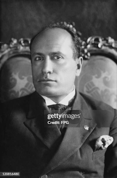 Italian Prime Minister Benito Mussolini , circa 1925. Mussolini later established a fascist dictatorship in Italy.