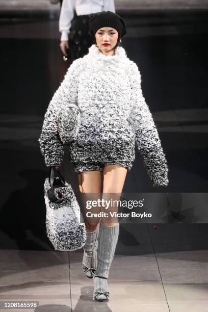 Model walks the runway during the Dolce e Gabbana fashion show as part of Milan Fashion Week Fall/Winter 2020-2021 on February 23, 2020 in Milan,...