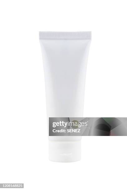 white cosmetic bottle, isolated on white background - tubo foto e immagini stock