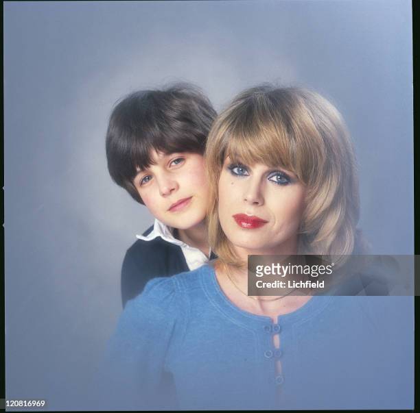 British actress Joanna Lumley, posing with her son Jamie at the Lichfield studio, circa 1977.
