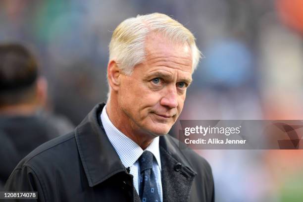 Daryl Johnston, director of player personnel for the Dallas Renegades, looks on during the game against the Seattle Dragons at CenturyLink Field on...