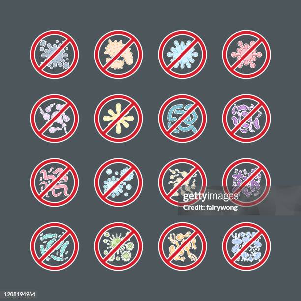 stop sign of virus, bacteria, germs and microbe,vector icon - stop killing stock illustrations