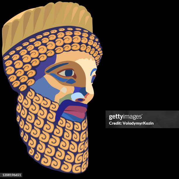 vector portrait of an antique king with a decoratively laid lush beard and mustache stylized as a colored mosaic - ancient babylon stock illustrations