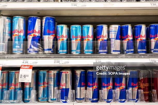 Cans of Red Bull energy drinks seen in a Target superstore.