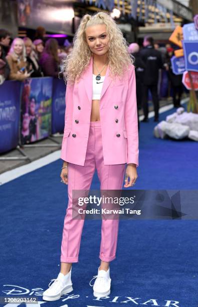 Becca Dudley attends the "Onward" UK Premiere at The Curzon Mayfair on February 23, 2020 in London, England.