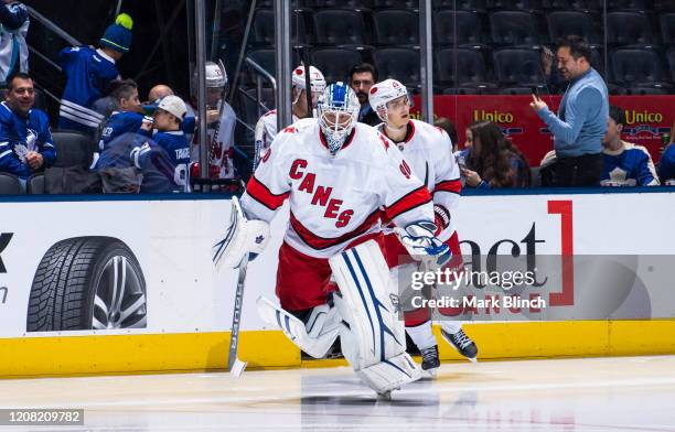 Emergency backup goaltender Dave Ayres of the Carolina Hurricanes takes the ice against the Toronto Maple Leafs during the third period at the...