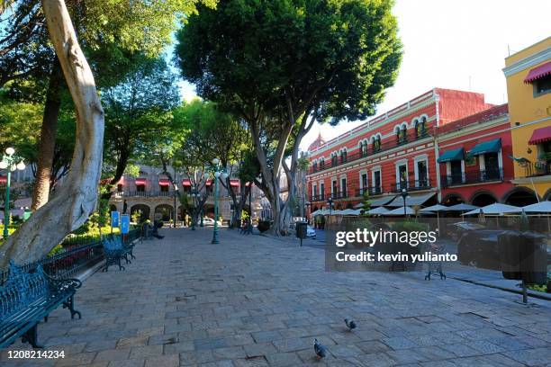 main street in puebla city, mexico - ville de puebla photos et images de collection