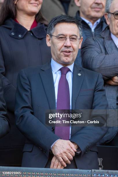 February 22: Barcelona president Josep Maria Bartomeu before the start of the Barcelona V Eibar, La Liga regular season match at Estadio Camp Nou on...