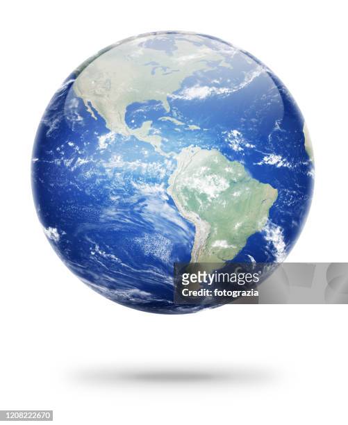 earth planet showing south america continent - erde freigestellt stock-fotos und bilder