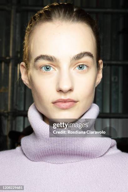 Model Maartje Verhoef is seen backstage at the Boss fashion show on February 23, 2020 in Milan, Italy.