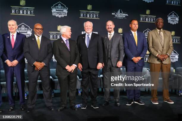 Pro Football Hall of Fame members Paul Tagliabue, Donnie Shell ,Jimmie Johnson, Cliff Harris, Bill Cowher, Jim Covert and Harold Carmichael during...