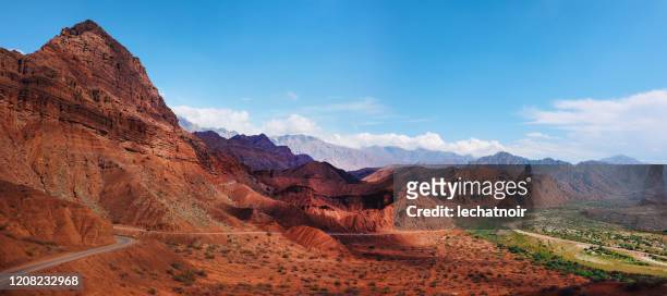 widescreen view on the red mountains of argentina - salta argentina stock pictures, royalty-free photos & images