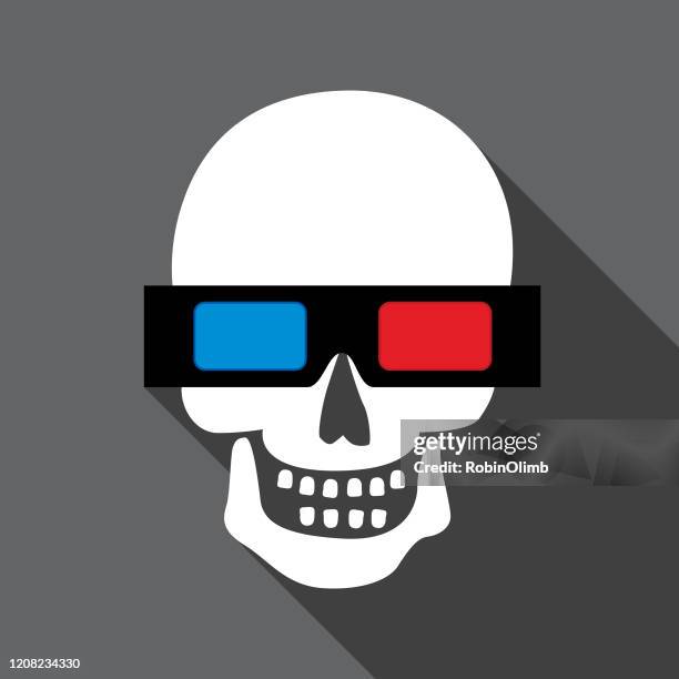 skull wearing 3d glasses - comedy glasses stock illustrations