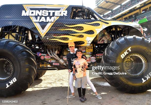 Selma Blair and son Arthur attend the Monster Jam Celebrity Event at Angel Stadium on February 23, 2020 in Anaheim, California.