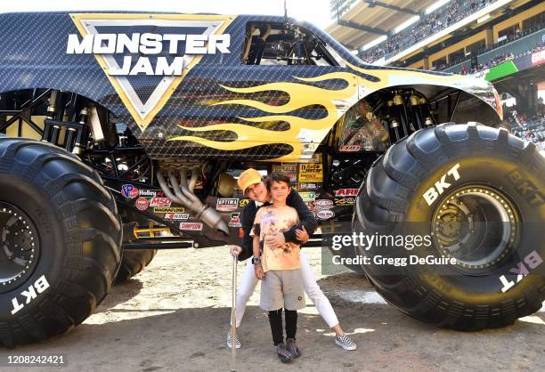 Selma Blair and son Arthur attend the Monster Jam Celebrity Event at Angel Stadium on February 23, 2020 in Anaheim, California.