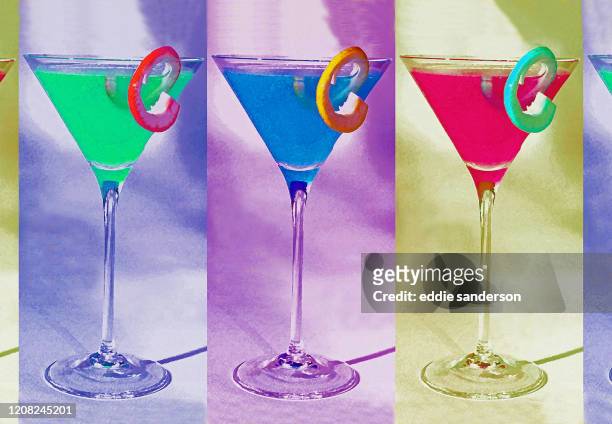 Manipulated photo to create an ' Andy Warhol' type mage of martini glasses..